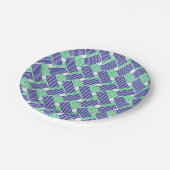 Blaue und grüne Streifen Pappteller (Schrägansicht)