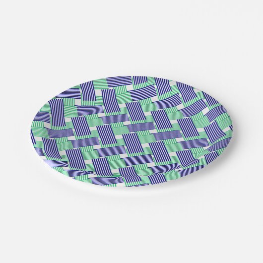 Blaue und grüne Streifen Pappteller (Schrägansicht)