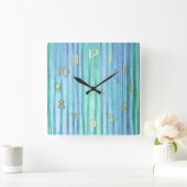 Blaue und grüne Streifen Quadratische Wanduhr (Zuhause)