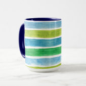 Blaue und grüne Streifen Wasserfarbe Tasse (Vorderseite Links)