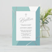 Blaue und grüne Taufe Einladung (Stehend Vorderseite)