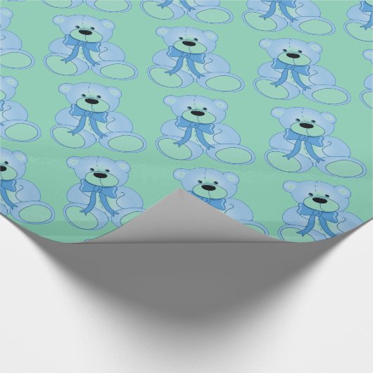Blaue und grüne Teddy-Bärenmuster Geschenkpapier (Ecke)