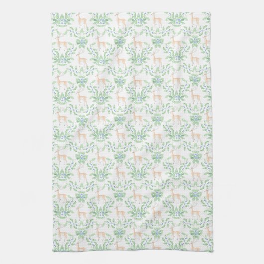 Blaue und grüne Trellis mit Hirsch Geschirrtuch (Vertikal)