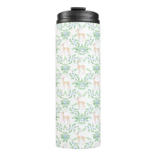Blaue und grüne Trellis mit Hirsch Thermosbecher (Vorderseite)