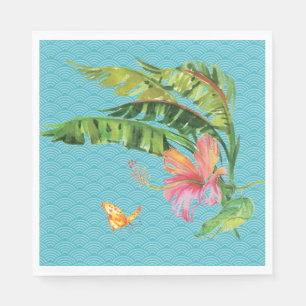 Blaue und grüne tropische Blätter Blumenpapier Nap Serviette