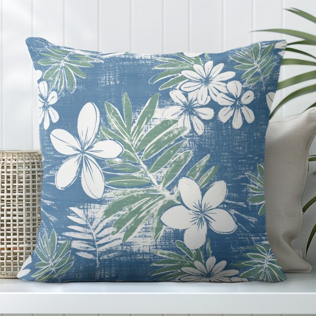 Blaue und grüne tropische Blume Kissen (Von Creator hochgeladen)
