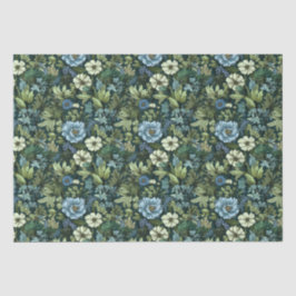 Blaue und grüne Viktorianische Wildblumen Seidenpapier