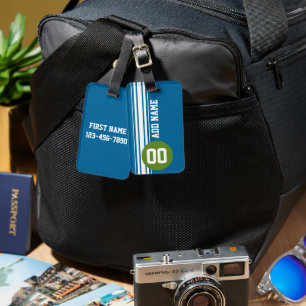 Blaue und grüne Vintage Rennstreifen Gepäckanhänger