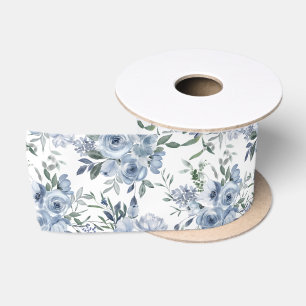 Blaue und grüne Vintage-Rosen Satinband