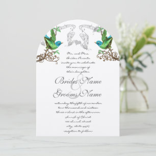 Blaue und grüne Vintage-Vögel Hochzeitseinladung Einladung