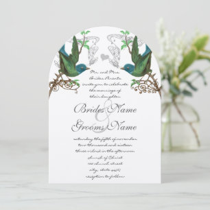 Blaue und grüne Vintage-Vögel Hochzeitseinladung Einladung
