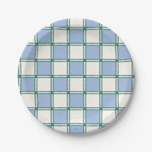 Blaue und grüne, vorlackierte Schachbretter/Karier Pappteller