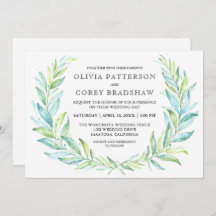 Blaue und grüne Wasserfarbe Laurel Wreath Hochzeit