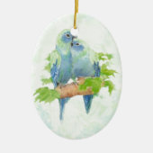 Blaue und grüne Wasserfarbe Tropische Papageienvög Keramik Ornament (Vorne)