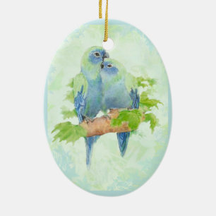 Blaue und grüne Wasserfarbe Tropische Papageienvög Keramik Ornament