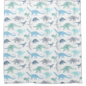 Blaue und grüne Wasserfarbendinosaurier Duschvorhang (Vorderseite)