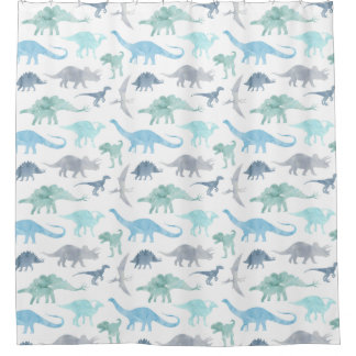 Blaue und grüne Wasserfarbendinosaurier  Duschvorhang