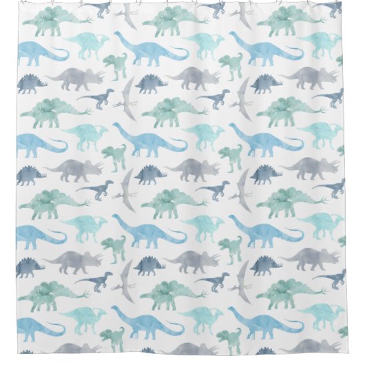 Blaue und grüne Wasserfarbendinosaurier Duschvorhang (Vorderseite)