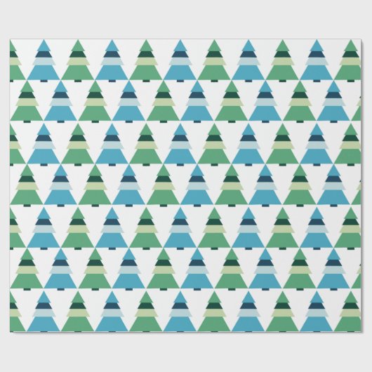 Blaue und grüne Weihnachtsbäume Geschenkpapier (Flach)