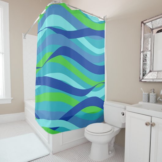 Blaue und grüne Wellen Duschvorhang (Beispiel)
