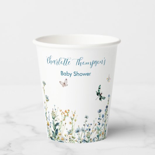 Blaue und grüne Wildblume Pappbecher (Vorderseite)