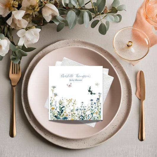 Blaue und grüne Wildblumen Serviette