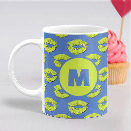Blaue und grüne XOXO küssende Lippen Personalisier Kaffeetasse