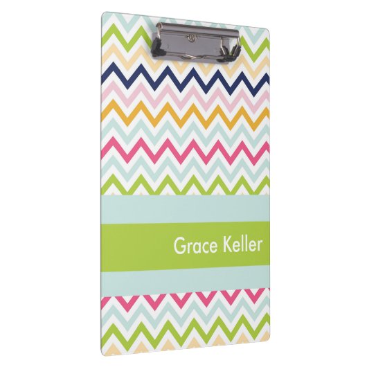 Blaue und grüne Zickzack Personalisierte Zwischena Klemmbrett (Rechts)