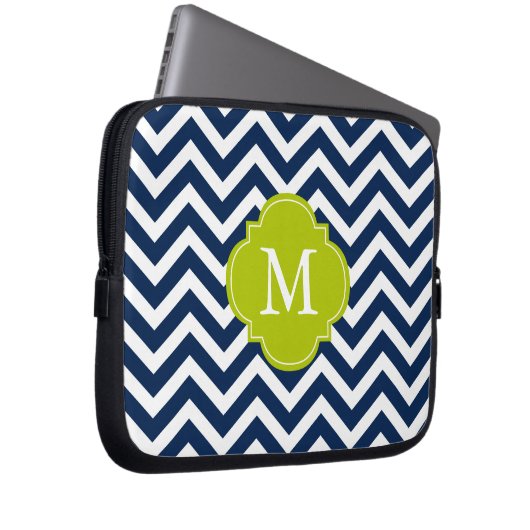 Blaue und grüne Zigzags-Muster Laptopschutzhülle (Vorne Rechts)