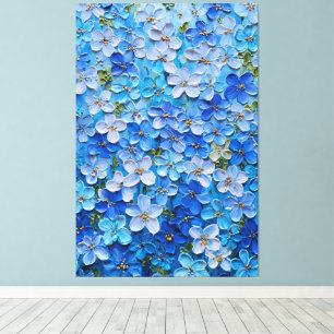 Blaue und hellblaue florale abstrakte Wandkunst Leinwanddruck