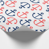 Blaue und korallenähnliche Anker auf Weiß Geschenkpapier (Ecke)