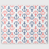Blaue und korallenähnliche Anker auf Weiß Geschenkpapier (Flach)