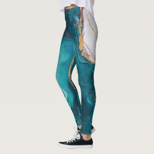 Blaue und Krabrote Marmor-Eleganz Leggings