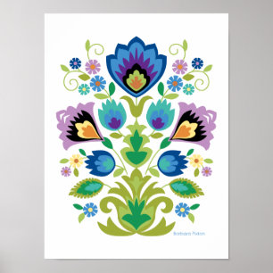 Blaue und lavendelfarbene Blumen, polnische Volksk Poster