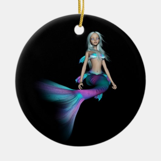Blaue und lila 3D Meerjungfrau 4 Keramik Ornament (Vorne)