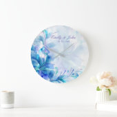 Blaue und Lila Abstrakte Blume - Save the Date Große Wanduhr (Zuhause)