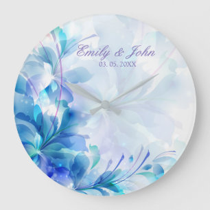 Blaue und Lila Abstrakte Blume - Save the Date Große Wanduhr