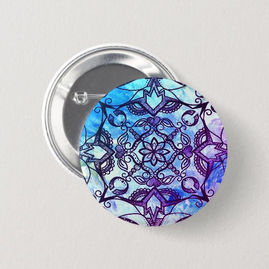 Blaue und Lila Abstrakte Mandala-Taste Button (Vorne & Hinten)