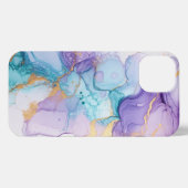 Blaue und lila Alkoholfarbe Gold iPhone Hülle (Rückseite (Horizontal))