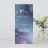 Blaue und lila Alkoholfarbe mit mystischer Glitzer Menükarte (Stehend Vorderseite)