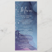 Blaue und lila Alkoholfarbe mit mystischer Glitzer Menükarte (Vorderseite)