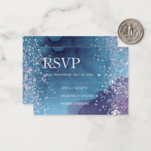 Blaue und lila Alkoholfarbe mit mystischer Glitzer Mitteilungskarte