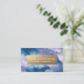 Blaue und Lila Aquarellbilder und Goldene Imitate Visitenkarte (Stehend Vorderseite)