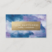 Blaue und Lila Aquarellbilder und Goldene Imitate Visitenkarte (Vorderseite)