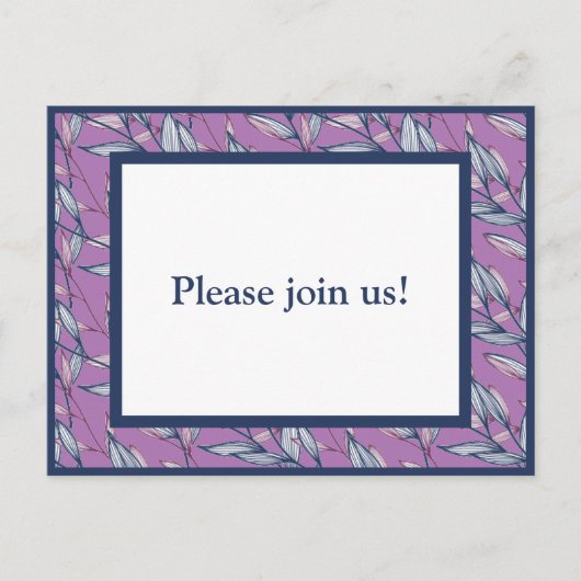 Blaue und Lila Blätter Einladungspostkarte (Vorderseite)