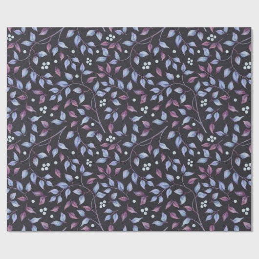 Blaue und Lila Blätter Geschenkpapier (Flach)