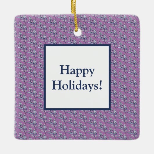 Blaue und Lila Blätter Keramikornament (Vorderseite)