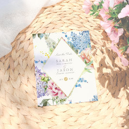 Blaue und Lila Blume | SAVE THE DATE Ankündigungspostkarte