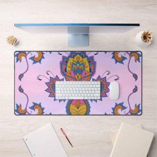 Blaue und Lila Blumenkunst, Mehndi Blue Bliss Schreibtischunterlage