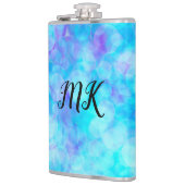 Blaue und Lila Bokeh-Blasen Flachmann (Links)